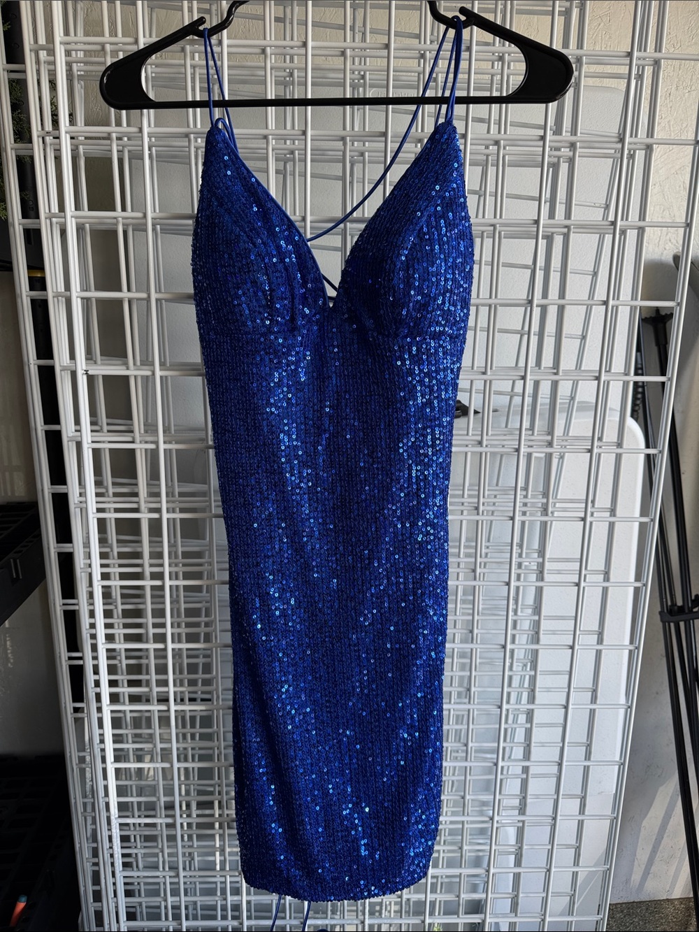 Royal Blue Sequin Mini Dress with Spaghetti Straps